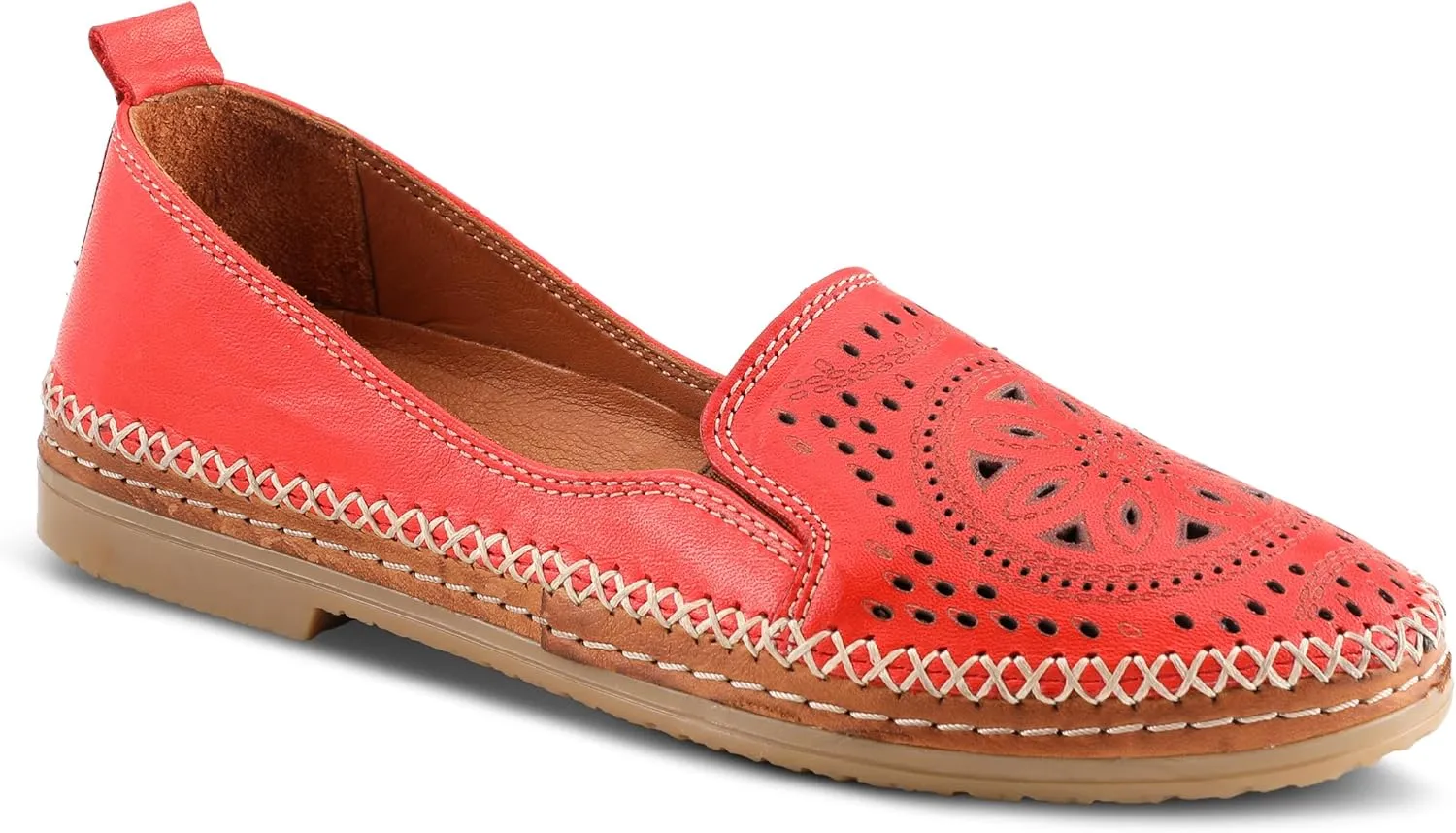 Spring Step Women's Ingrid Slip-On Premium Leather Loafers - Laser Cutout Design, Elastic Goring, Lightweight Flat Sole