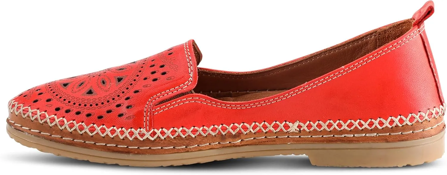 Spring Step Women's Ingrid Slip-On Premium Leather Loafers - Laser Cutout Design, Elastic Goring, Lightweight Flat Sole