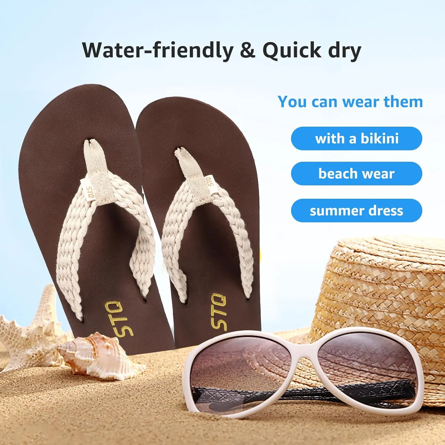 STQ Womens Quick Dry Flip Flops with Yoga Mat Sole丨Arch Support Thong Sandals