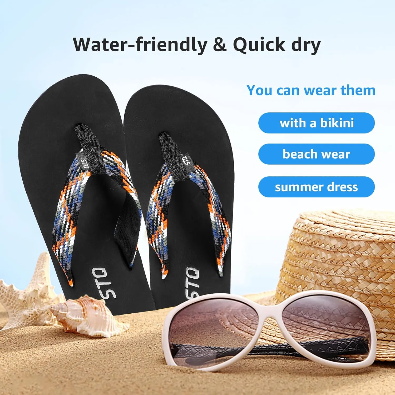 STQ Womens Quick Dry Flip Flops with Yoga Mat Sole丨Arch Support Thong Sandals