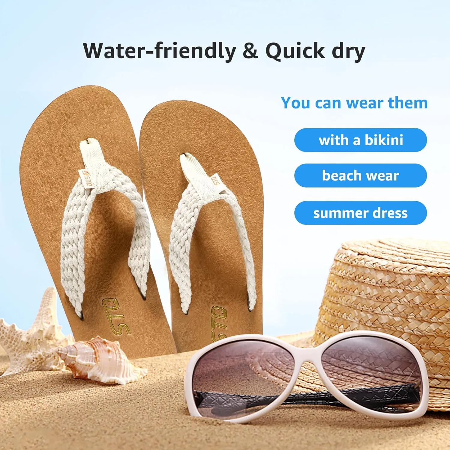 STQ Womens Quick Dry Flip Flops with Yoga Mat Sole丨Arch Support Thong Sandals