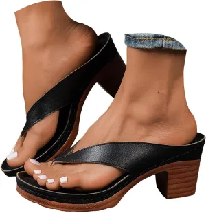 Summer Sandals for Women 2025 Women's Orthopedic Dressy Chunky Heel Sandal Arch Support Comfortable Slip-On Open Toe Heeled Flip Flops Bridal Party Wedding Shoes Casual Wedge Thong Sandals