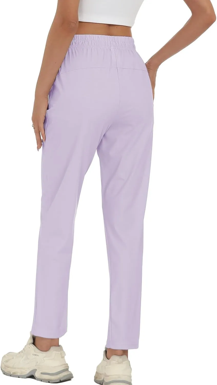 Surenow Womens Active Pants Stretch Breathable Casual Pants with Zip Pocket Lightweight Running Athletic Sweatpants for Women