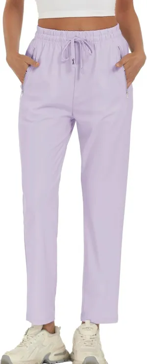 Surenow Womens Active Pants Stretch Breathable Casual Pants with Zip Pocket Lightweight Running Athletic Sweatpants for Women