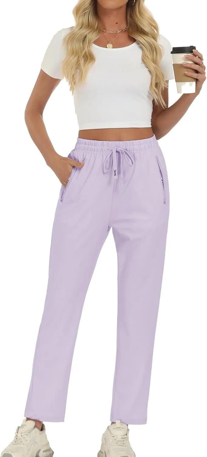 Surenow Womens Active Pants Stretch Breathable Casual Pants with Zip Pocket Lightweight Running Athletic Sweatpants for Women