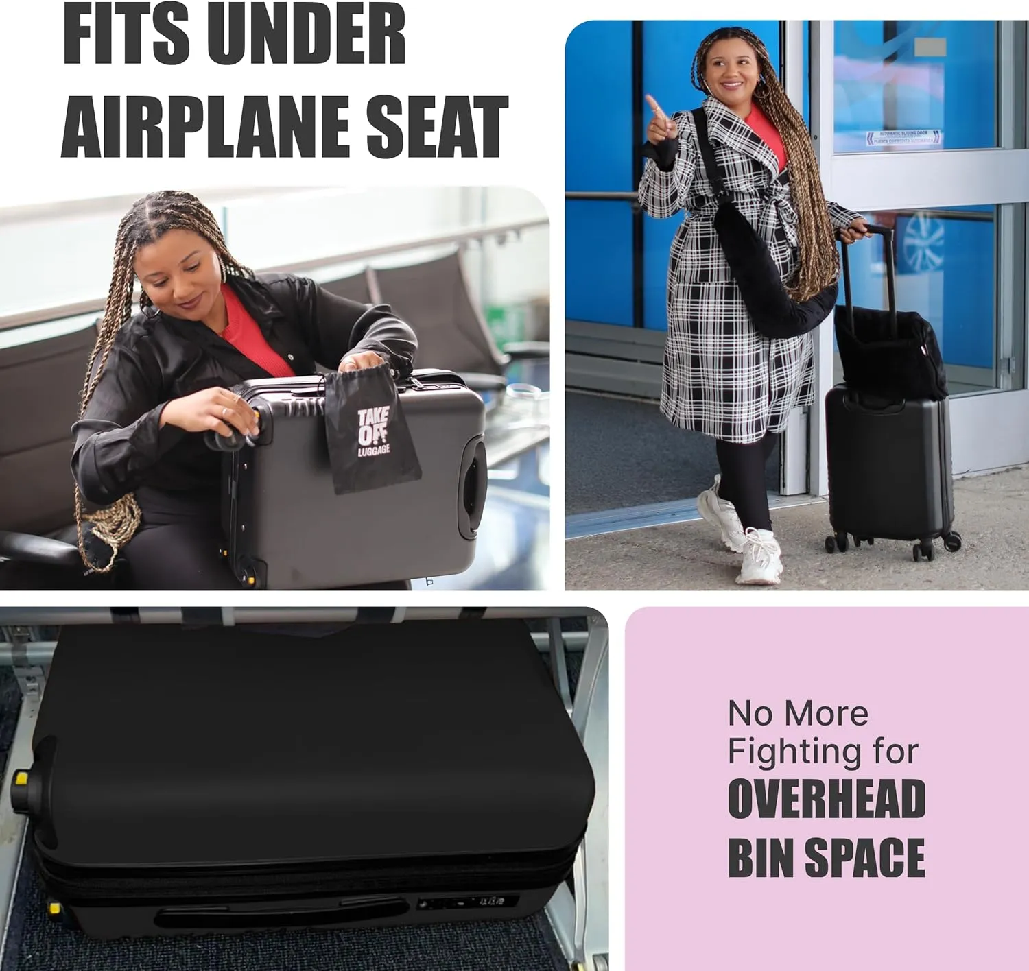TAKE OFF Luggage 3.0 - Personal Item, 18x14x8 Inches, Underseat Suitcase with Removable Wheels, Hard Shell Luggage, Small Carry On Overnight Weekender, Airport & Travel Essentials, TSA Approved, Black