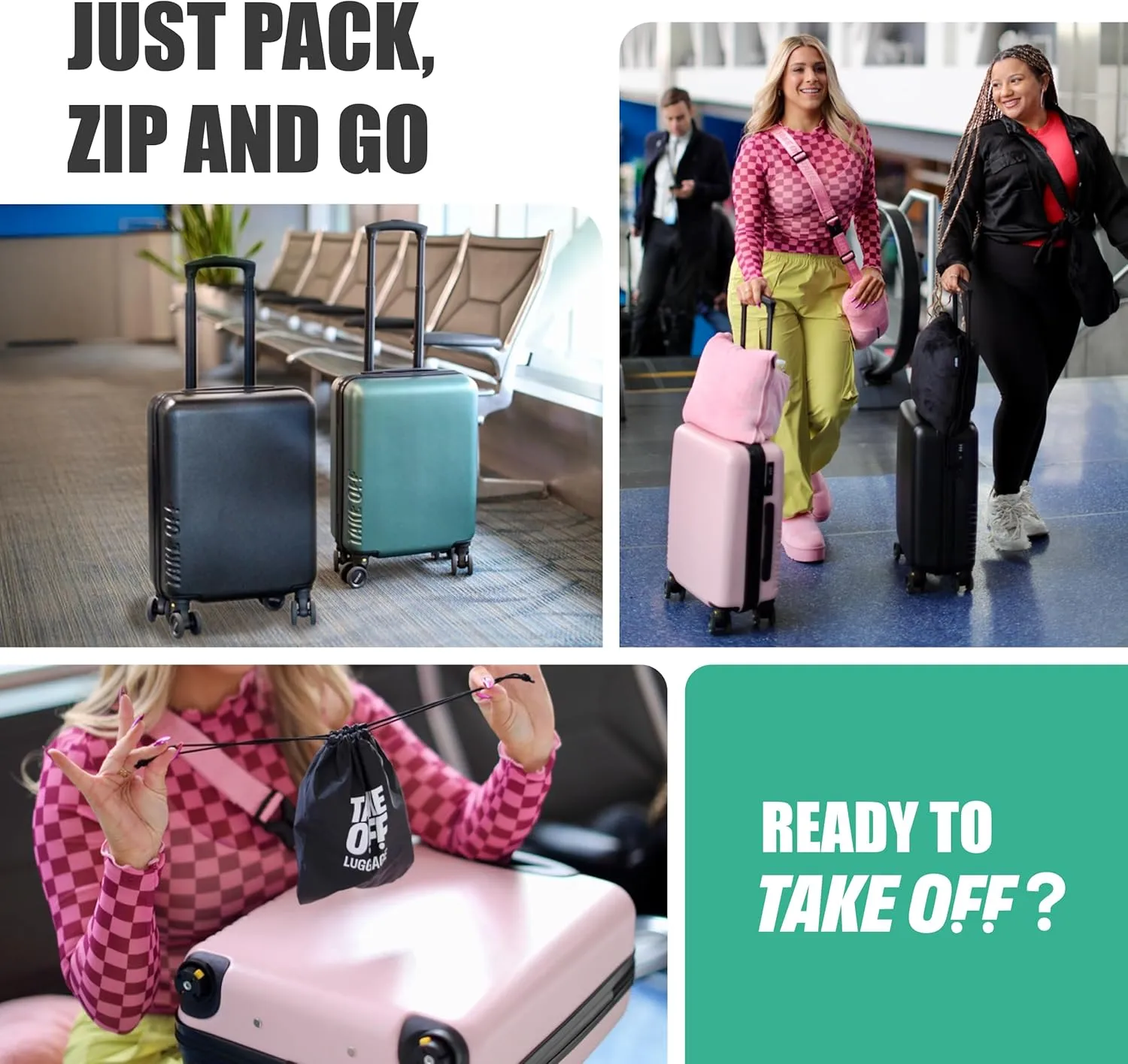 TAKE OFF Luggage 3.0 - Personal Item, 18x14x8 Inches, Underseat Suitcase with Removable Wheels, Hard Shell Luggage, Small Carry On Overnight Weekender, Airport & Travel Essentials, TSA Approved, Black