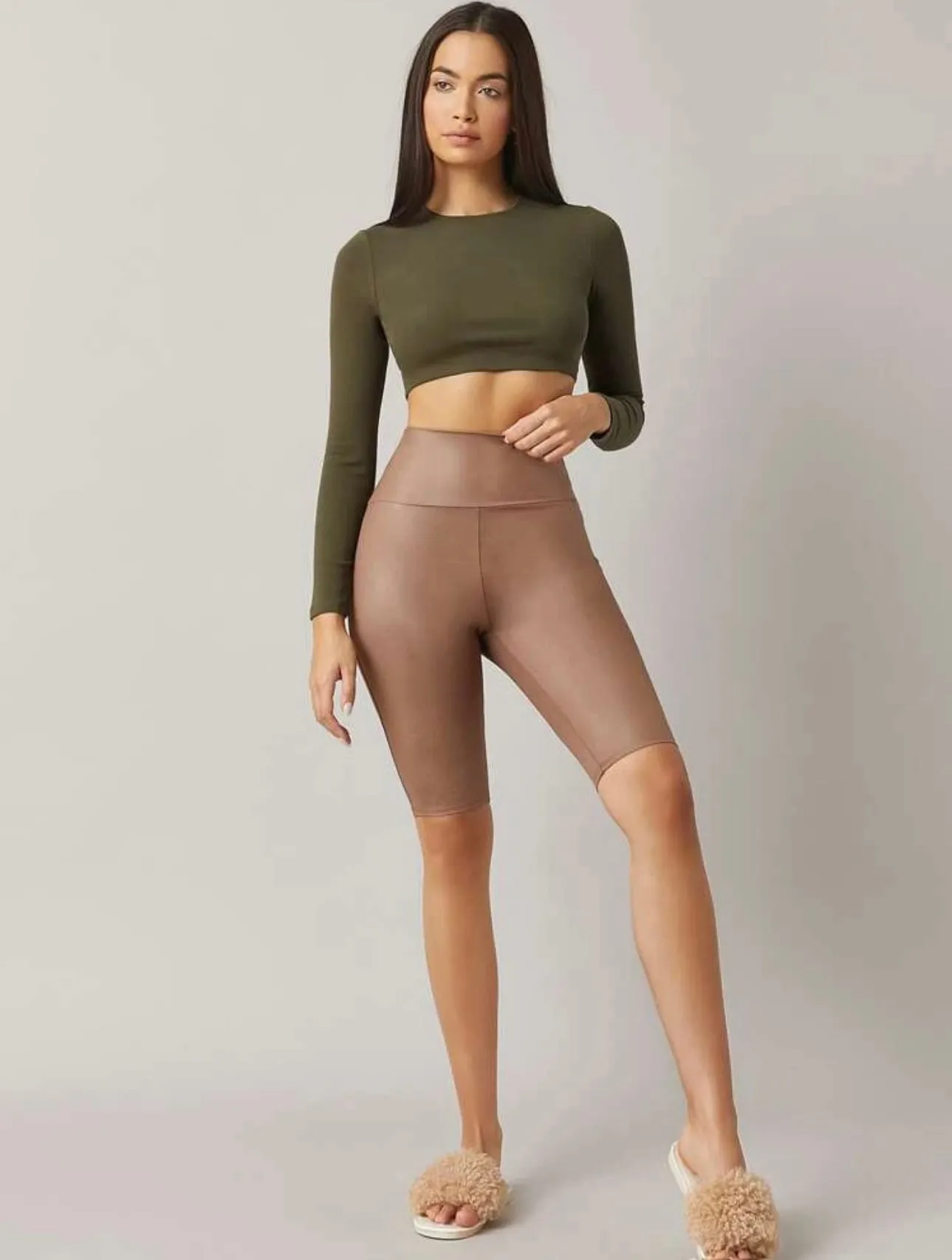 Teen Solid Army Green Slim Fitted Crop Top