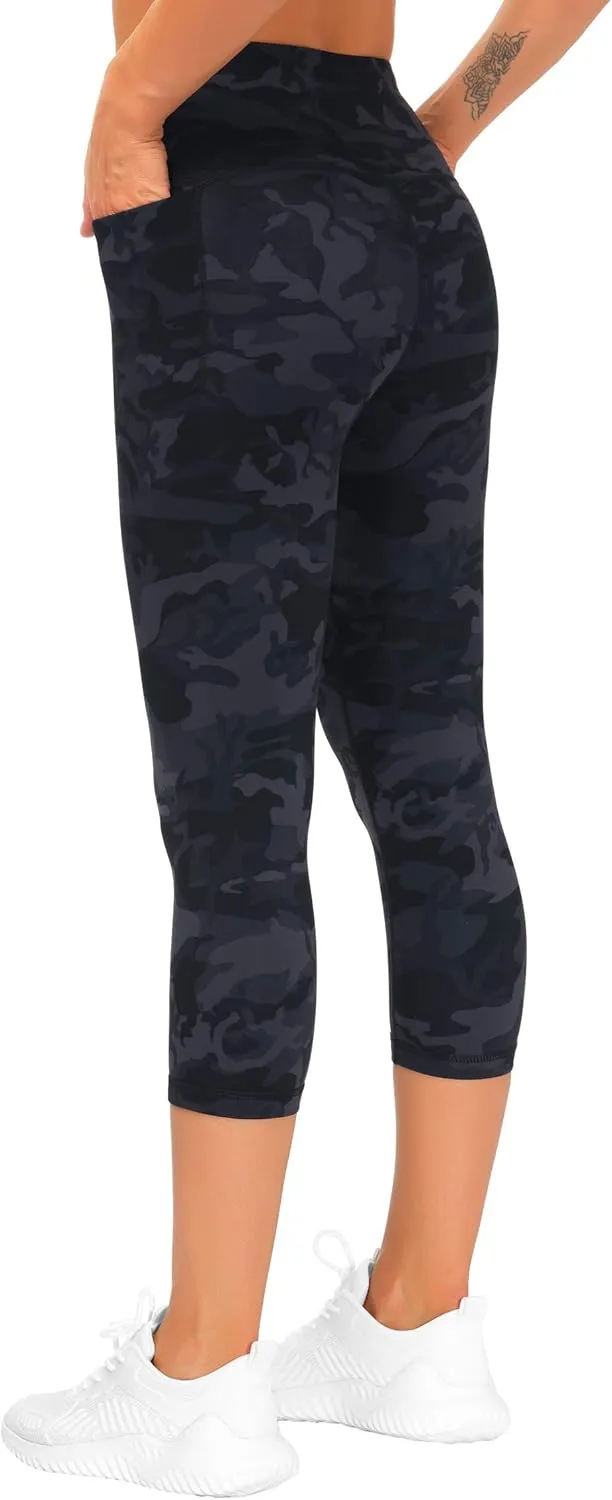 THE GYM PEOPLE Tummy Control Workout Capris Leggings with Pockets High Waist Athletic Yoga Pants for Women Running Hiking