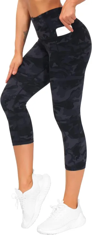 THE GYM PEOPLE Tummy Control Workout Capris Leggings with Pockets High Waist Athletic Yoga Pants for Women Running Hiking