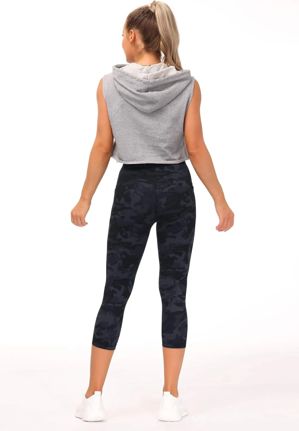 THE GYM PEOPLE Tummy Control Workout Capris Leggings with Pockets High Waist Athletic Yoga Pants for Women Running Hiking