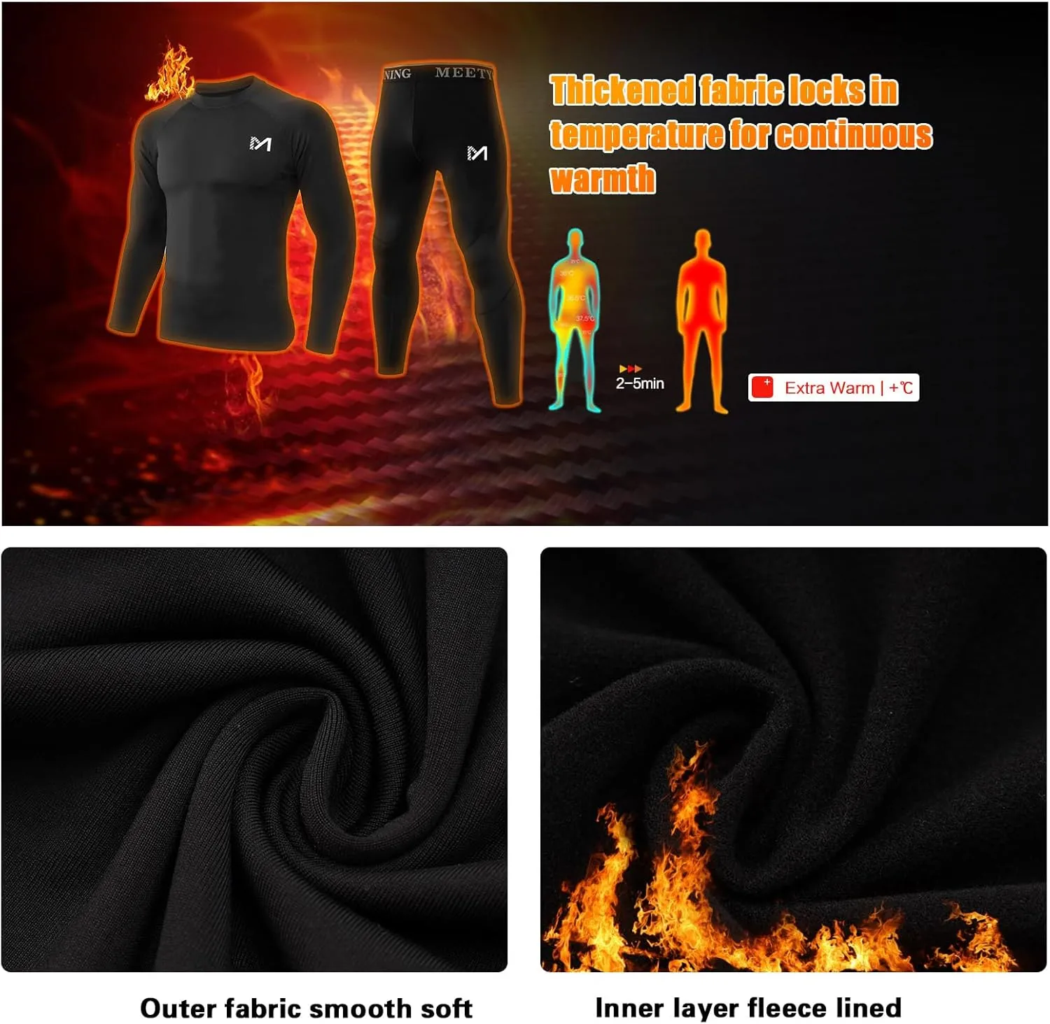 Thermal Underwear for Men,Men's Base Layer,2 Sets Long Johns Lined with Hunting Gear