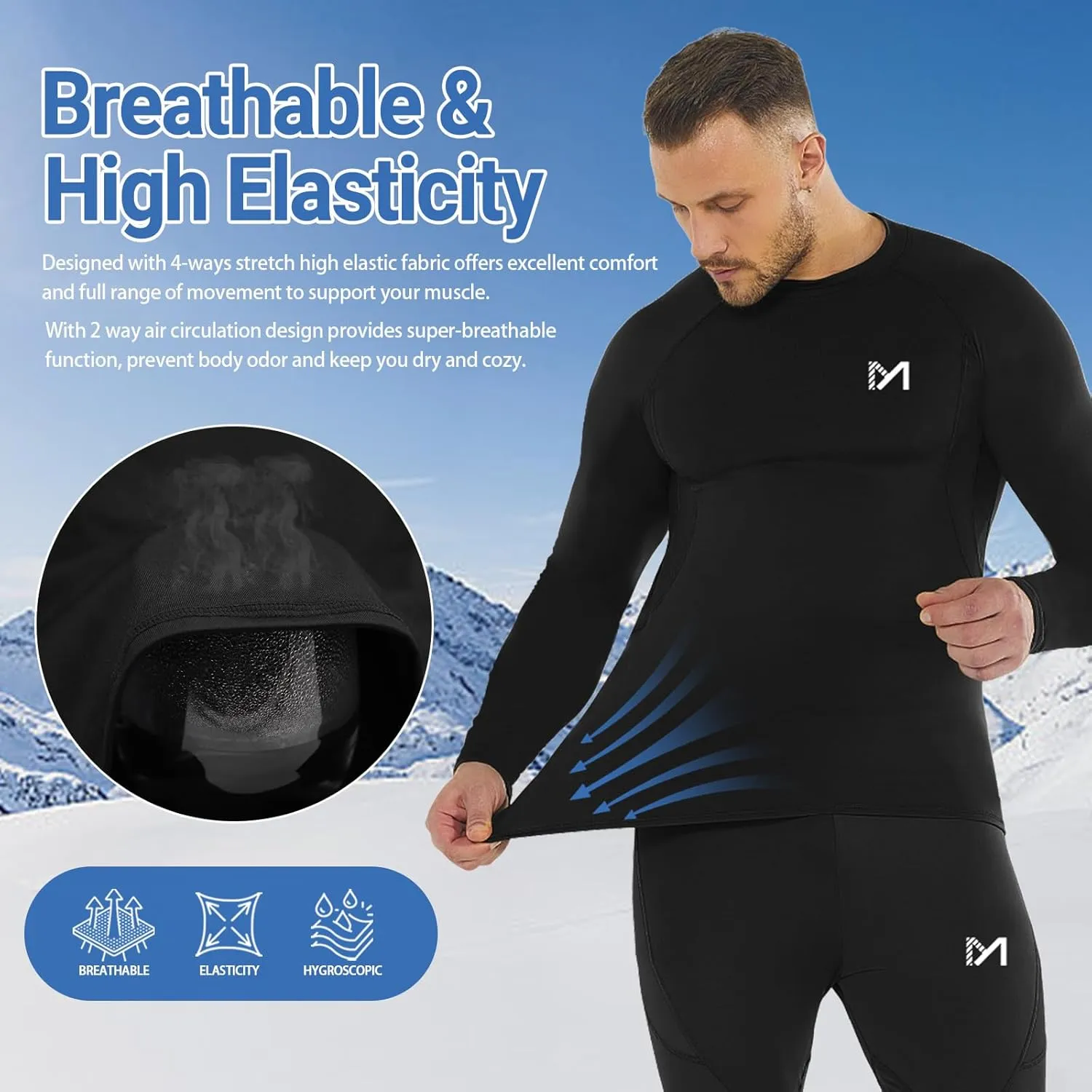 Thermal Underwear for Men,Men's Base Layer,2 Sets Long Johns Lined with Hunting Gear