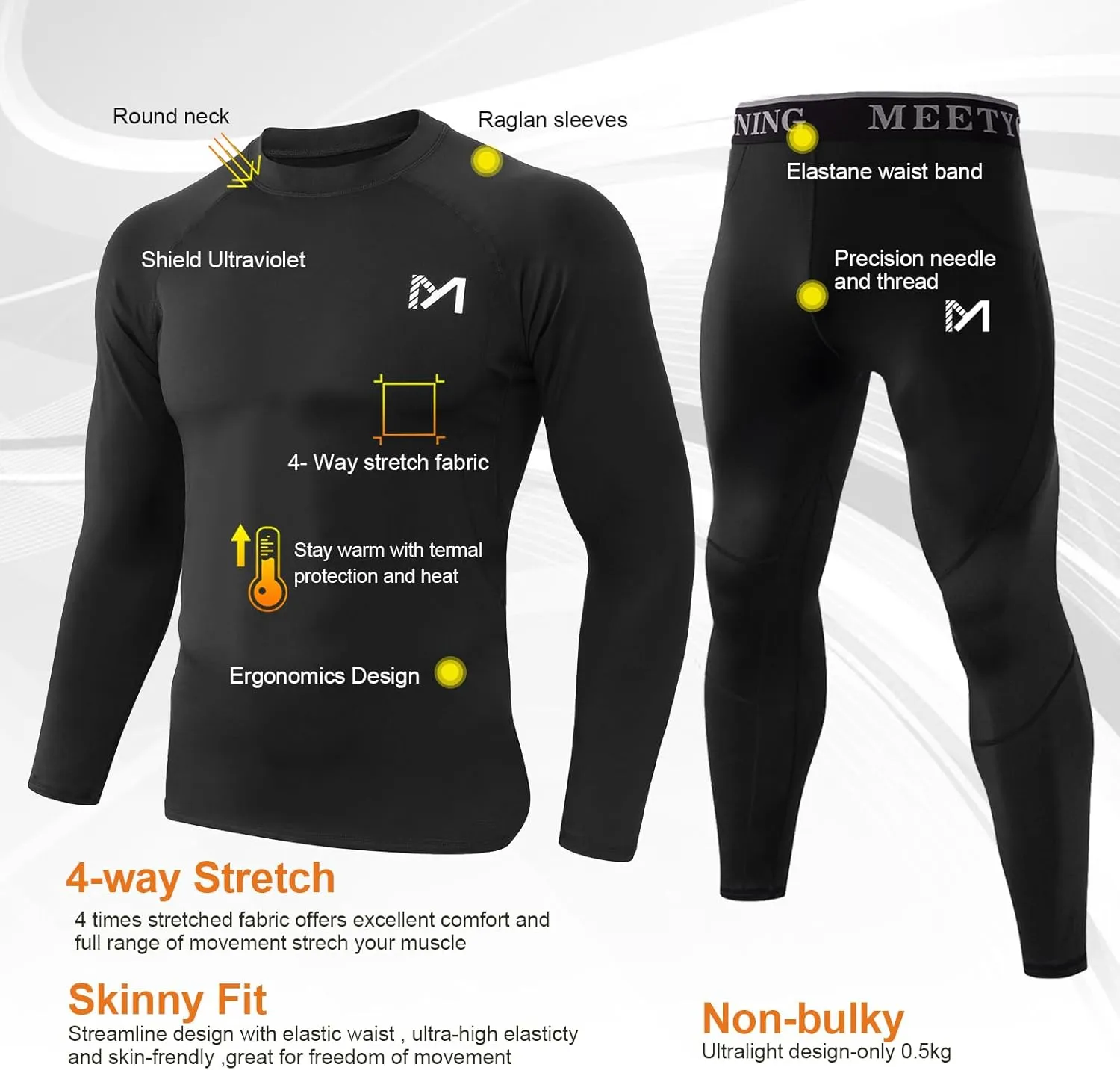 Thermal Underwear for Men,Men's Base Layer,2 Sets Long Johns Lined with Hunting Gear