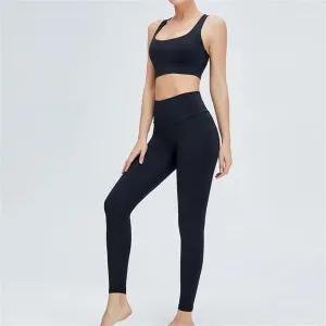 Tight Nude Yoga Suit Skin-Friendly Cross-Back Hip-Lifting Sportswear Two-Piece Set (D Medium)