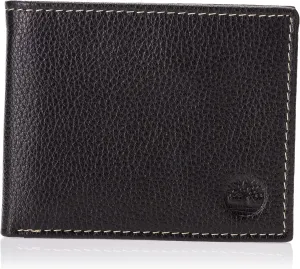 Timberland Men's Leather Wallet With Attached Flip Pocket, Black (Sportz), One Size