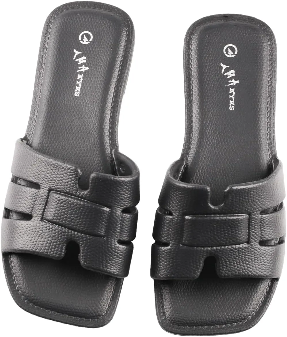 TMA EYES Solid Color Flat Bottom Slippers Female Square Head Breathable One Foot Stirrup Home Slippers Female