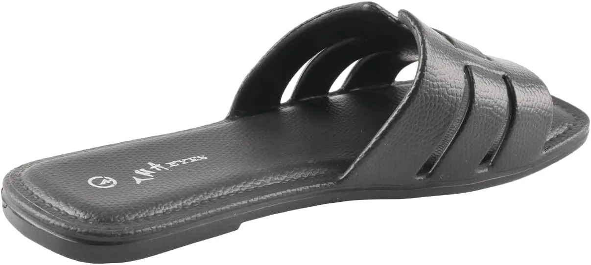 TMA EYES Solid Color Flat Bottom Slippers Female Square Head Breathable One Foot Stirrup Home Slippers Female