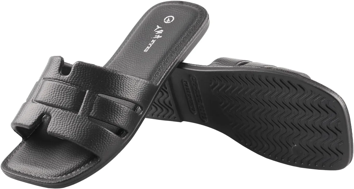 TMA EYES Solid Color Flat Bottom Slippers Female Square Head Breathable One Foot Stirrup Home Slippers Female