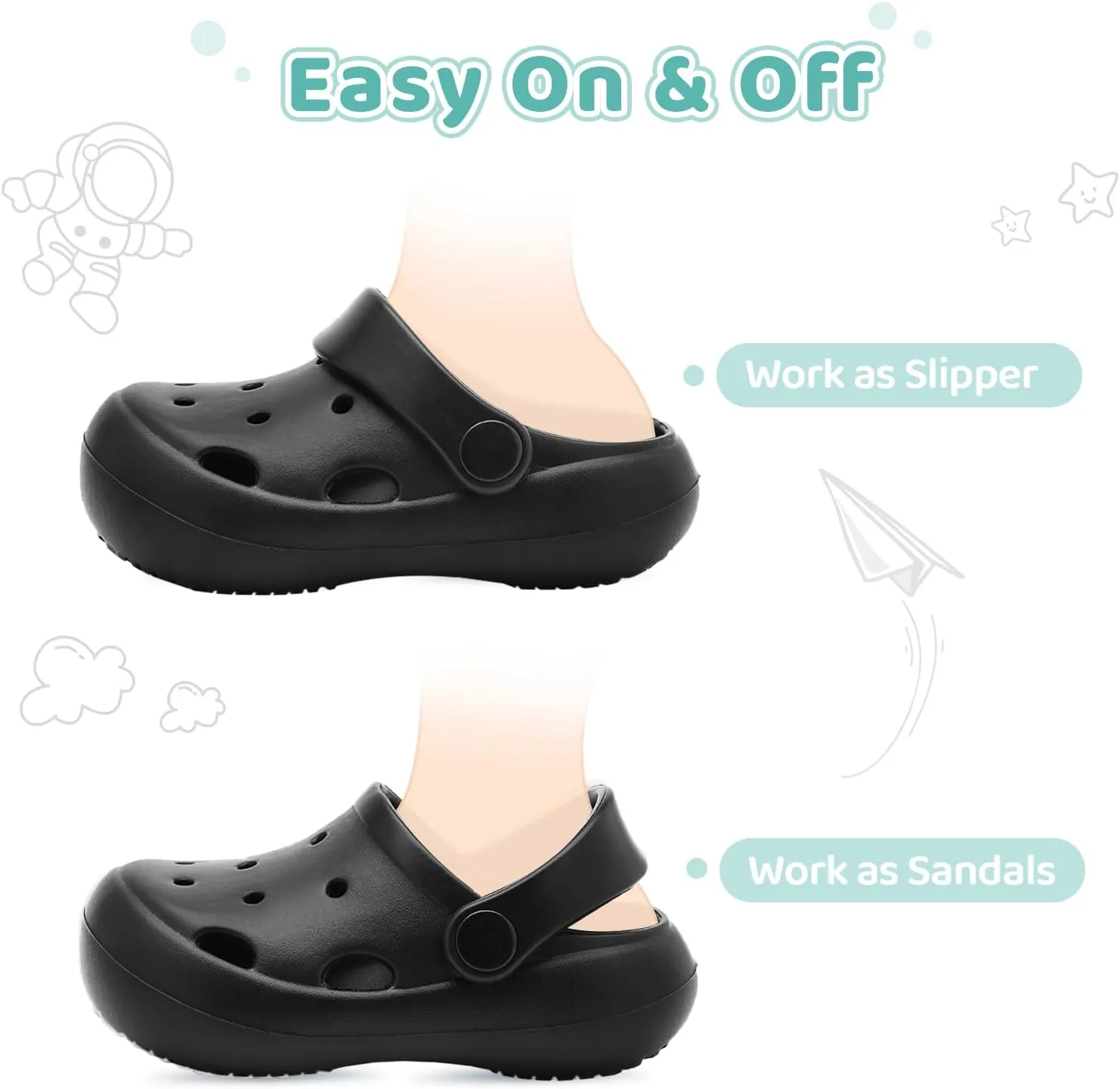 Toddler Classic Clogs Skin-Friendly Comfy Lightweight 丨Boys Girls Slip On Water Shoes