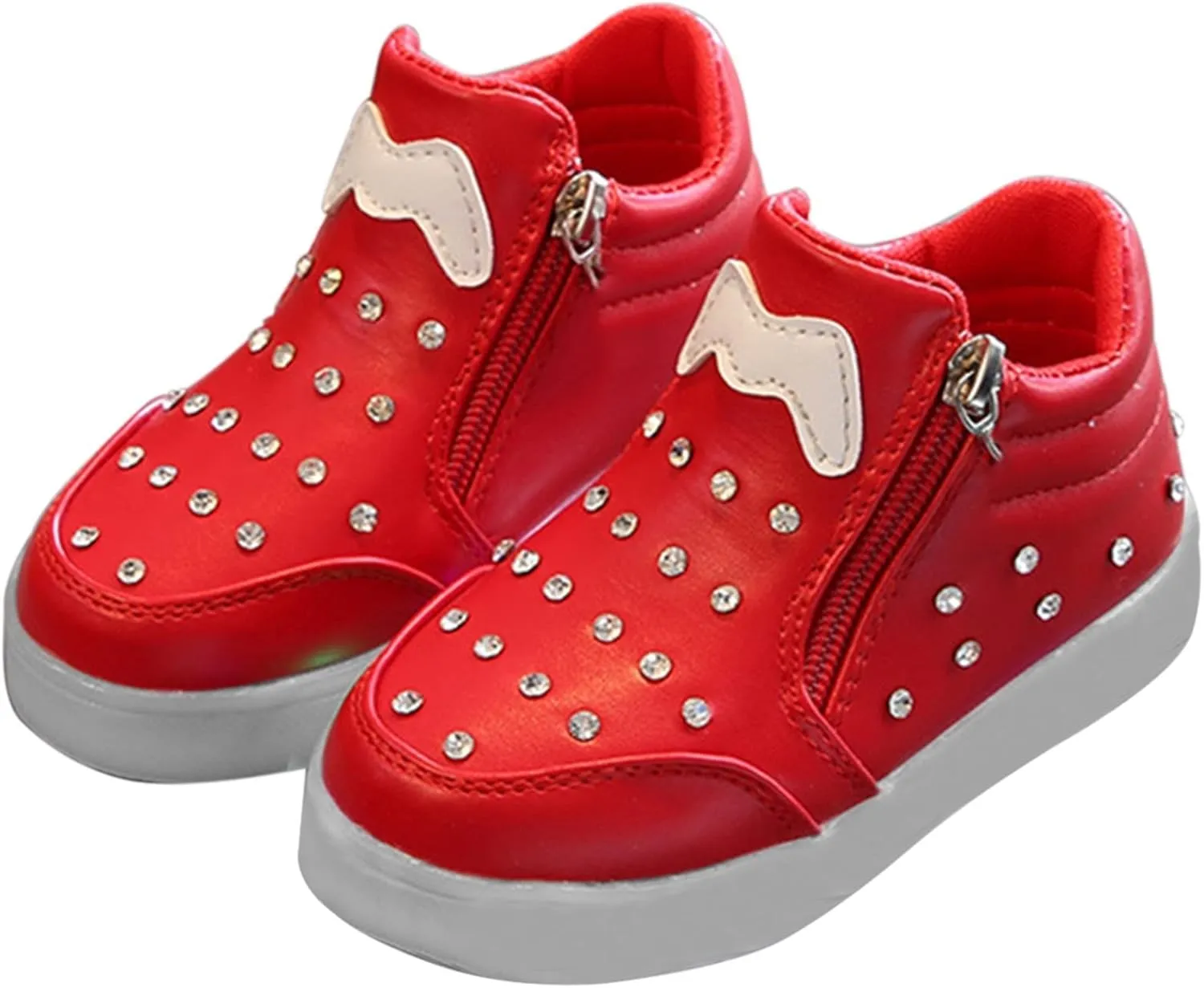 Toddler Glitter Sneaker Side Zipper Light Up Sport Shoes Baby Boys Girls Open Toe Soft Sole Light Loafers Non Slip