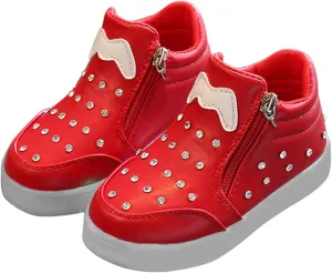 Toddler Glitter Sneaker Side Zipper Light Up Sport Shoes Baby Boys Girls Open Toe Soft Sole Light Loafers Non Slip