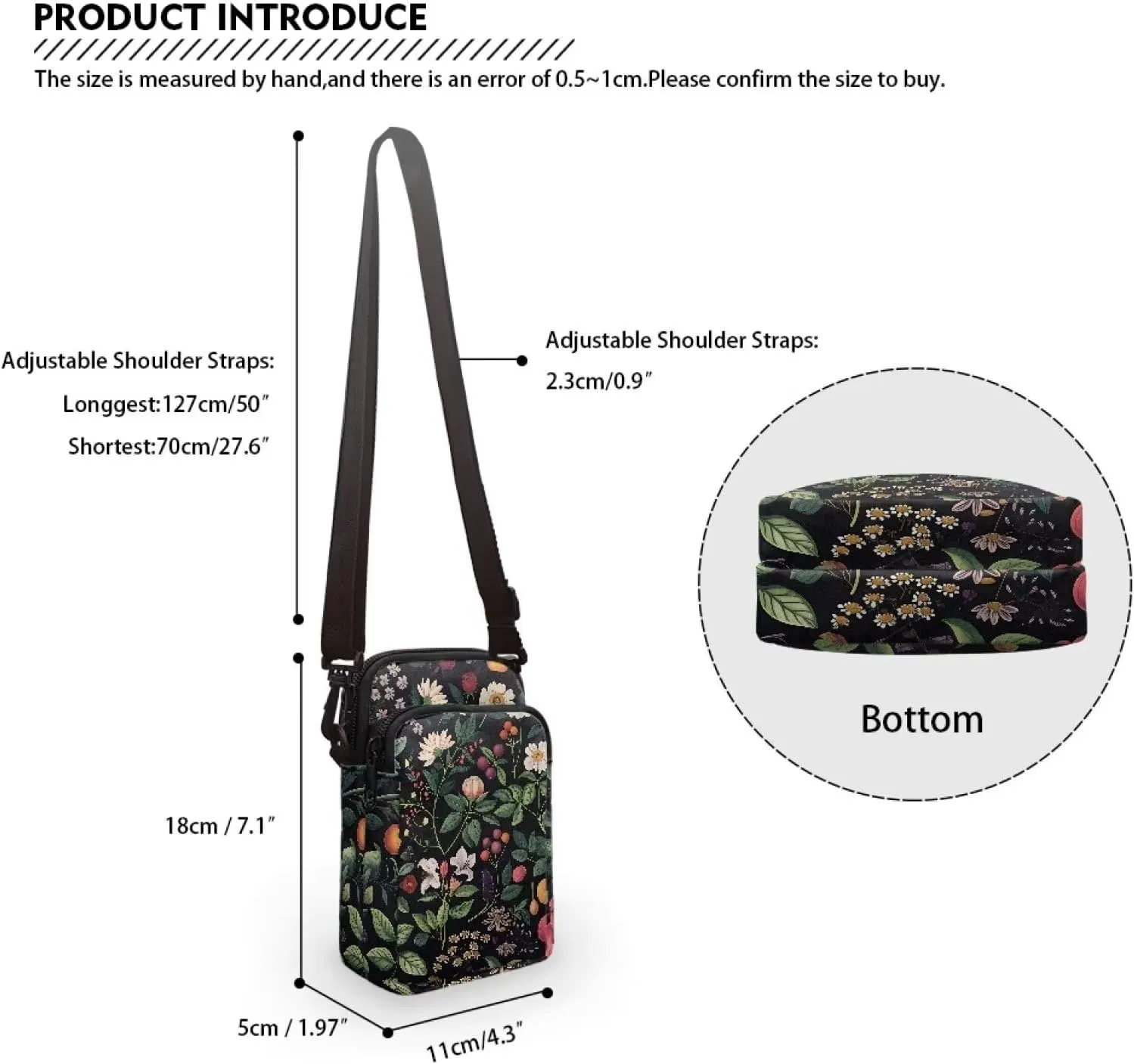 TODIYADDU Daisy Floral Cell Phone Purse for Women Wild Berry Moblie Phone Pouch Shoulder Bag Carrying Case with Adjustable Strap Portable Chest Bag for Women Easy to Clean Nice