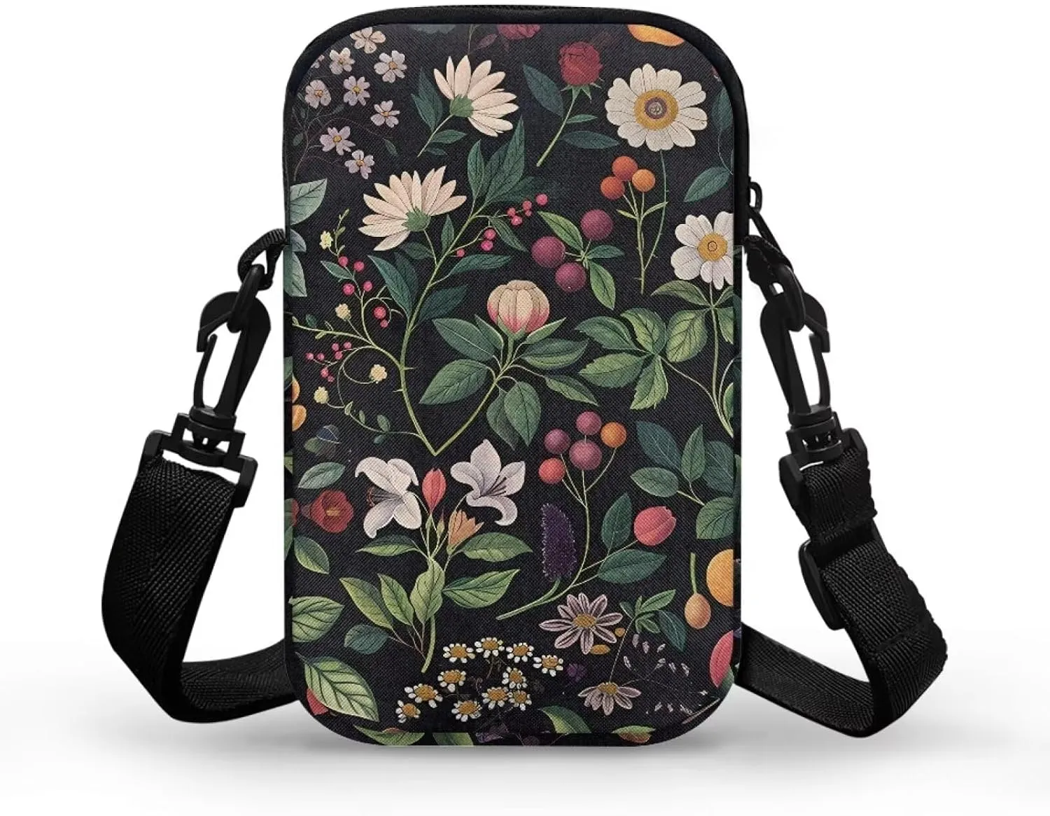 TODIYADDU Daisy Floral Cell Phone Purse for Women Wild Berry Moblie Phone Pouch Shoulder Bag Carrying Case with Adjustable Strap Portable Chest Bag for Women Easy to Clean Nice