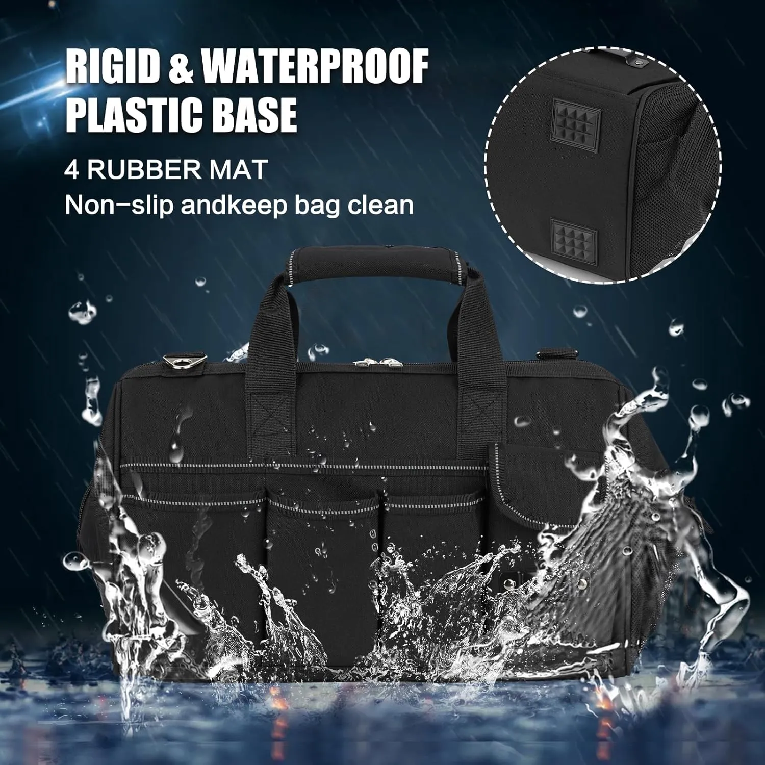 Tool Bag, 16inch Foldable Open Top Tool Bag Organizer for Easy Tool Access, Water-Resistant Construction, Men GIfts with Handle & Padded Adjustable Strap, Black