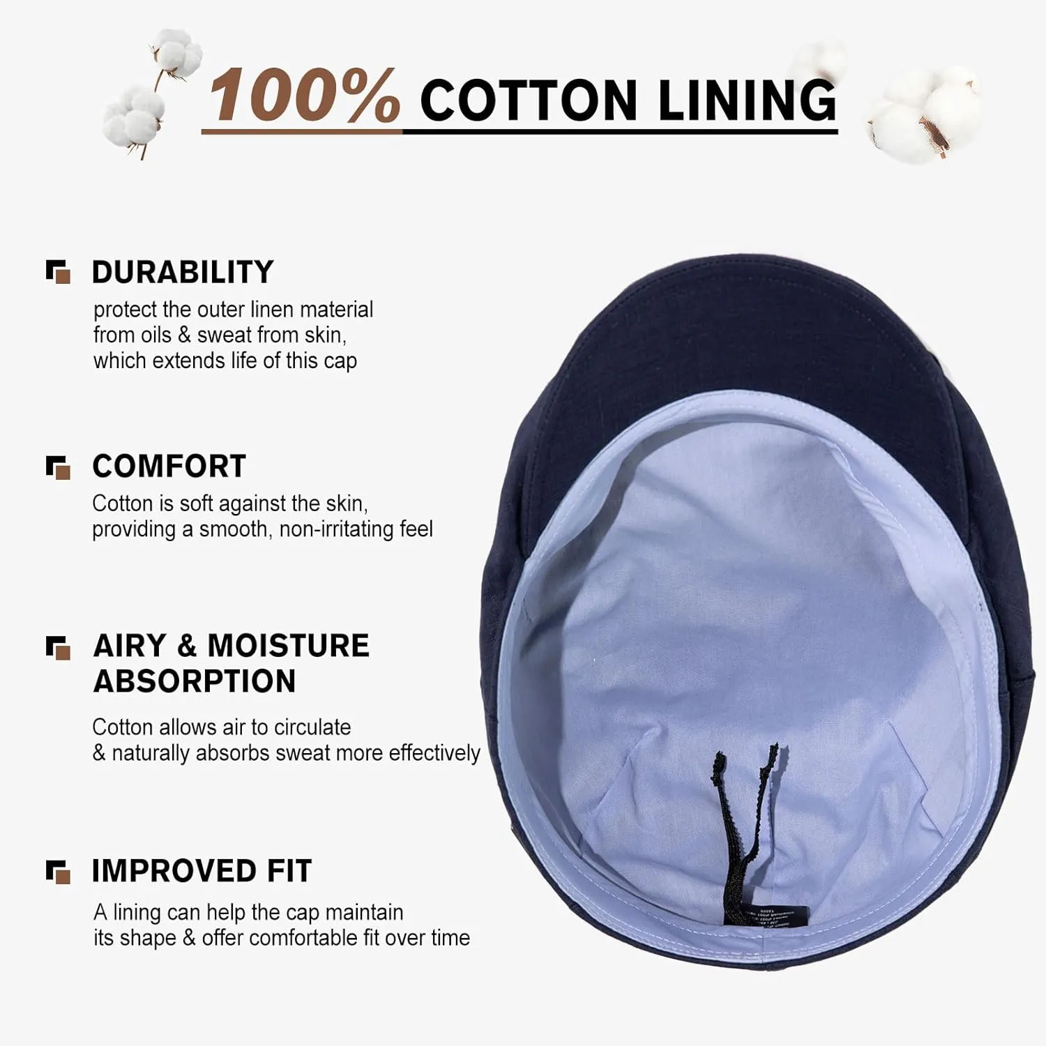 TOP-EX L/XL/XXL 100% Natural Linen Flat Cap Summer Cooling Newsboy Cap