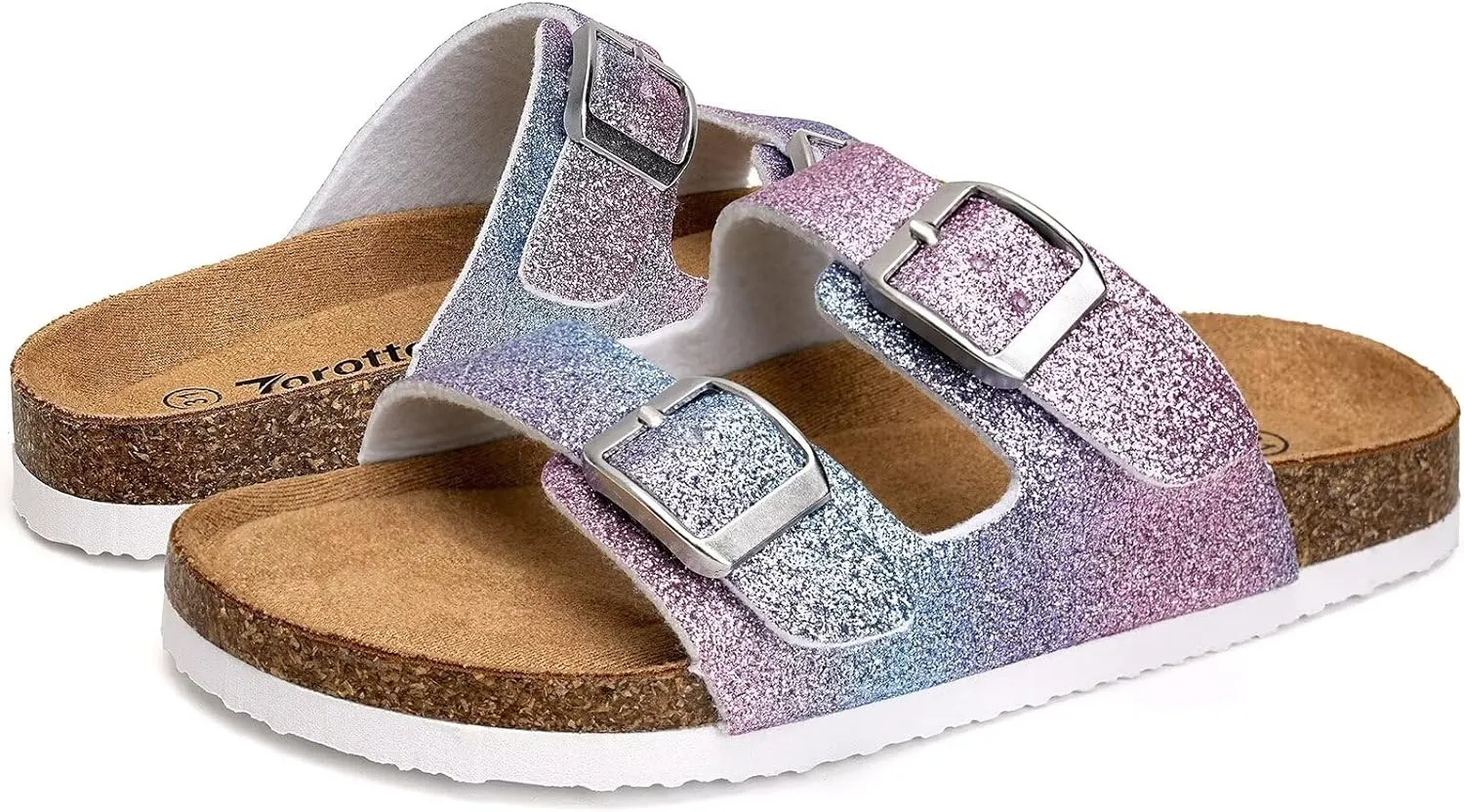 Torotto Kids Sandals Boys Girls Slide Summer Non-slip Cork Glitter Toddler Slippers with Adjustable Straps for Indoor & Outdoor