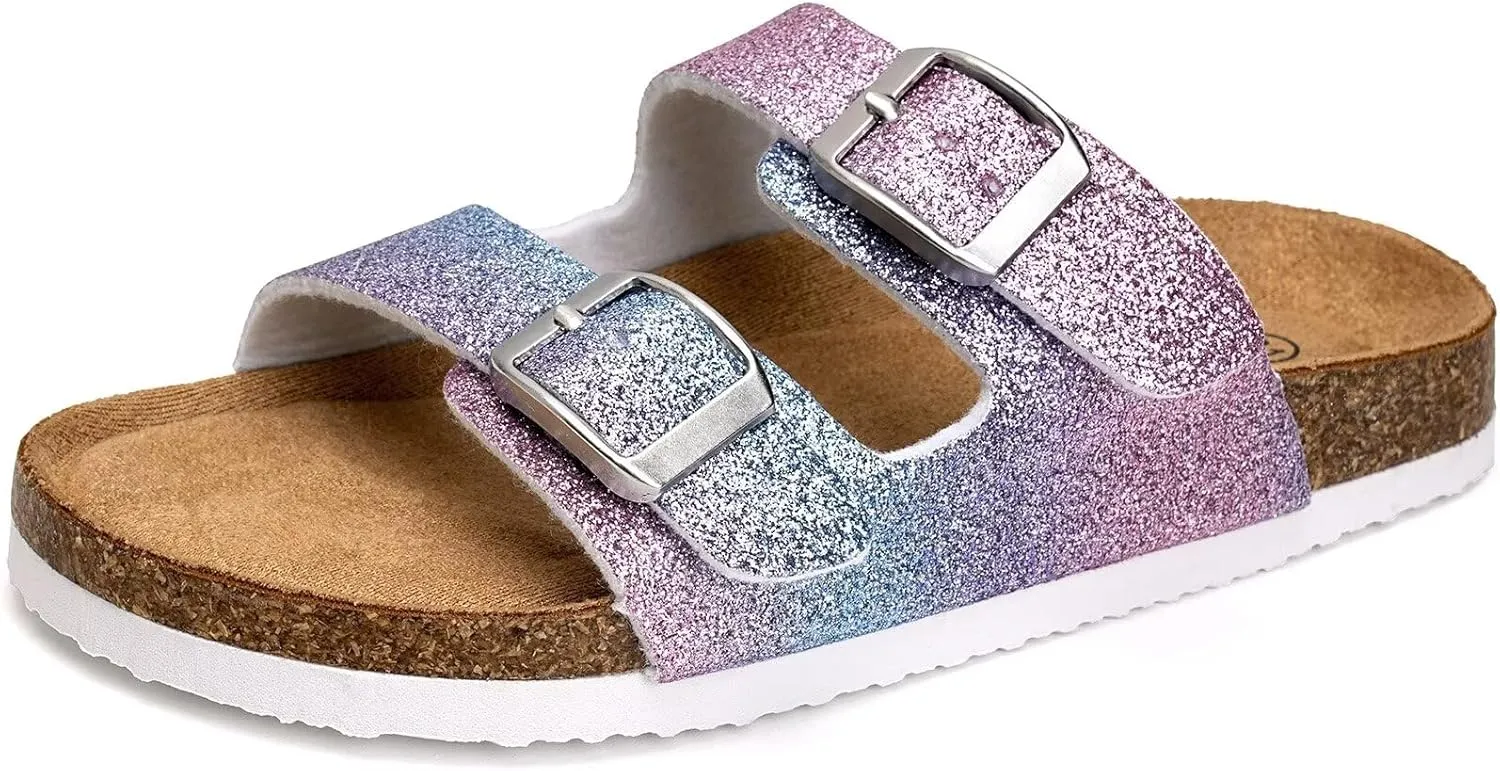 Torotto Kids Sandals Boys Girls Slide Summer Non-slip Cork Glitter Toddler Slippers with Adjustable Straps for Indoor & Outdoor