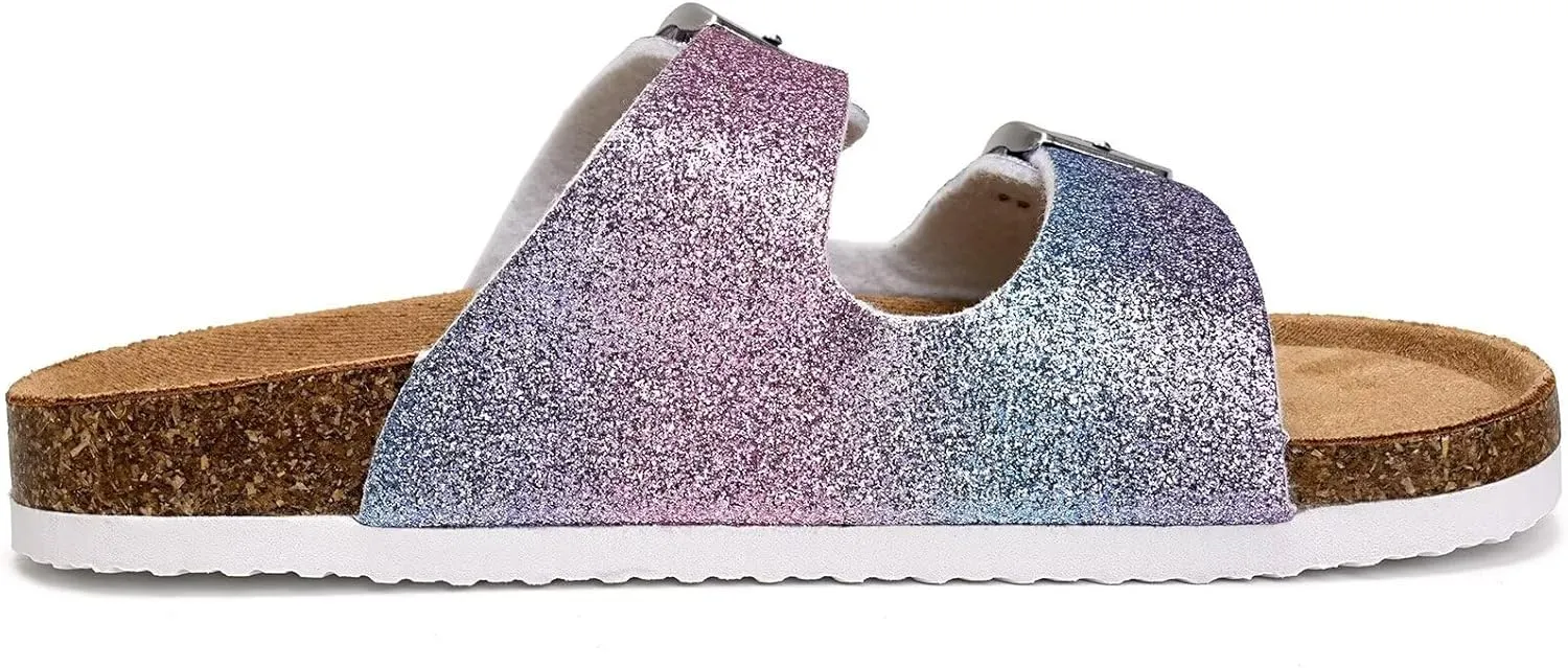 Torotto Kids Sandals Boys Girls Slide Summer Non-slip Cork Glitter Toddler Slippers with Adjustable Straps for Indoor & Outdoor