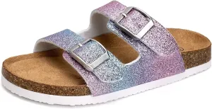 Torotto Kids Sandals Boys Girls Slide Summer Non-slip Cork Glitter Toddler Slippers with Adjustable Straps for Indoor & Outdoor