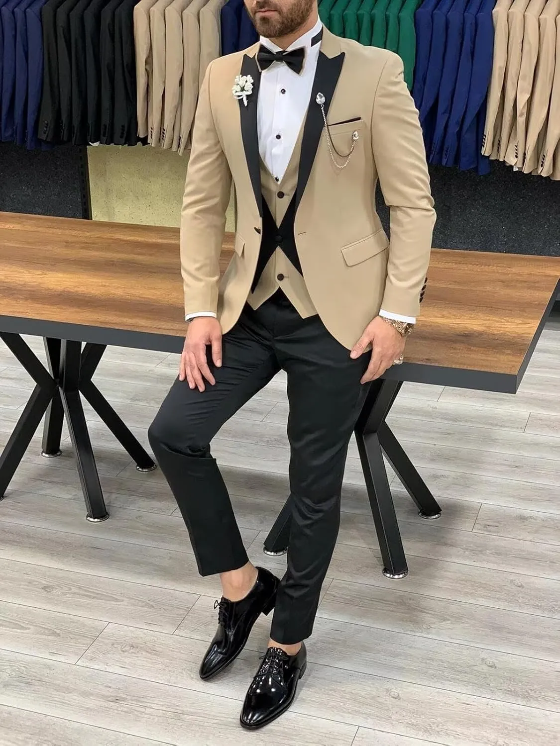 Tuxedo Men Suit Slim Fit 3 Piece Men Suits for Wedding Prom Groom Fashion One Button Blazer Vest Pants Set