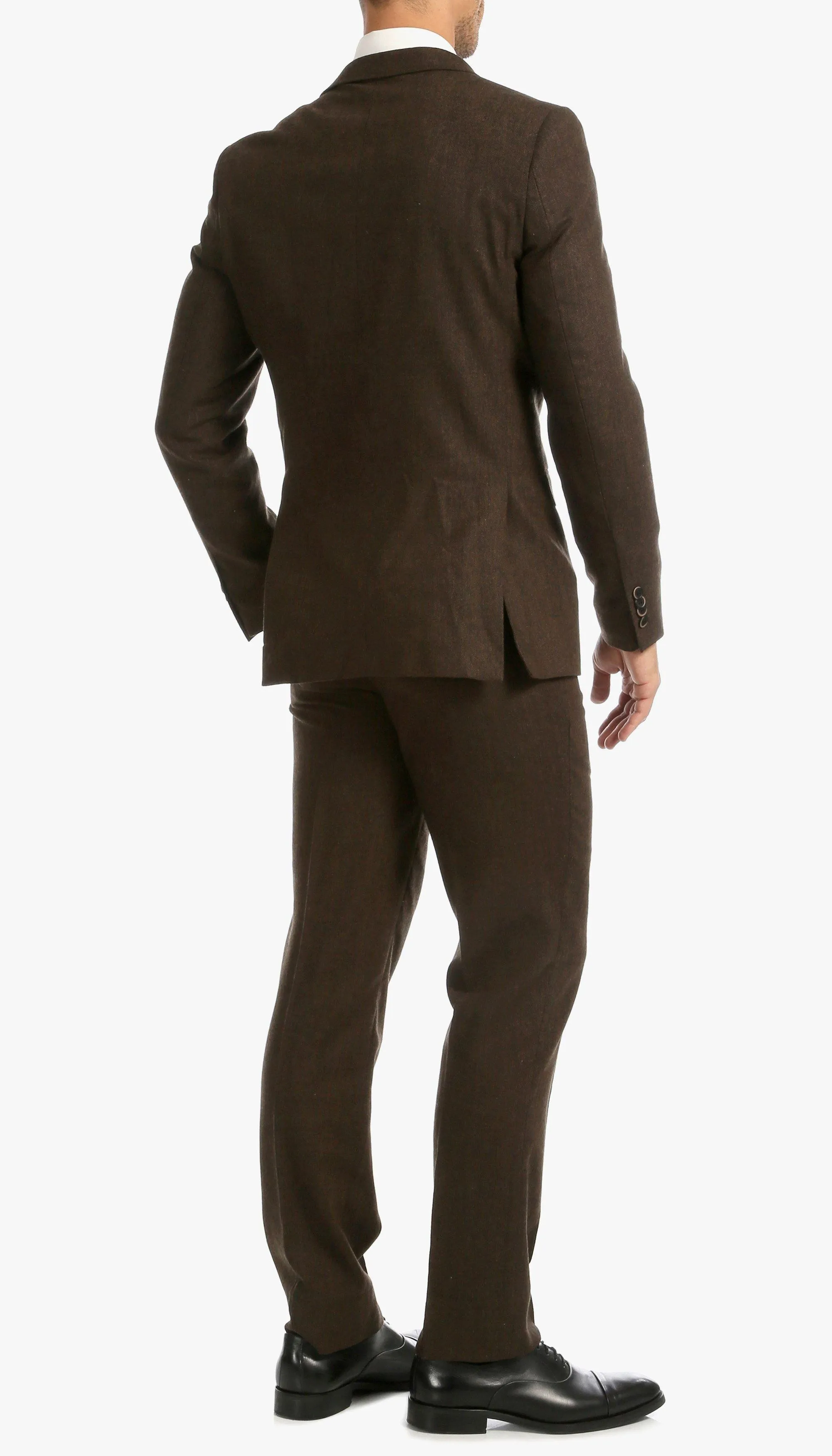 Tweed Men's Slim Fit 3 Piece Suit in Cognac