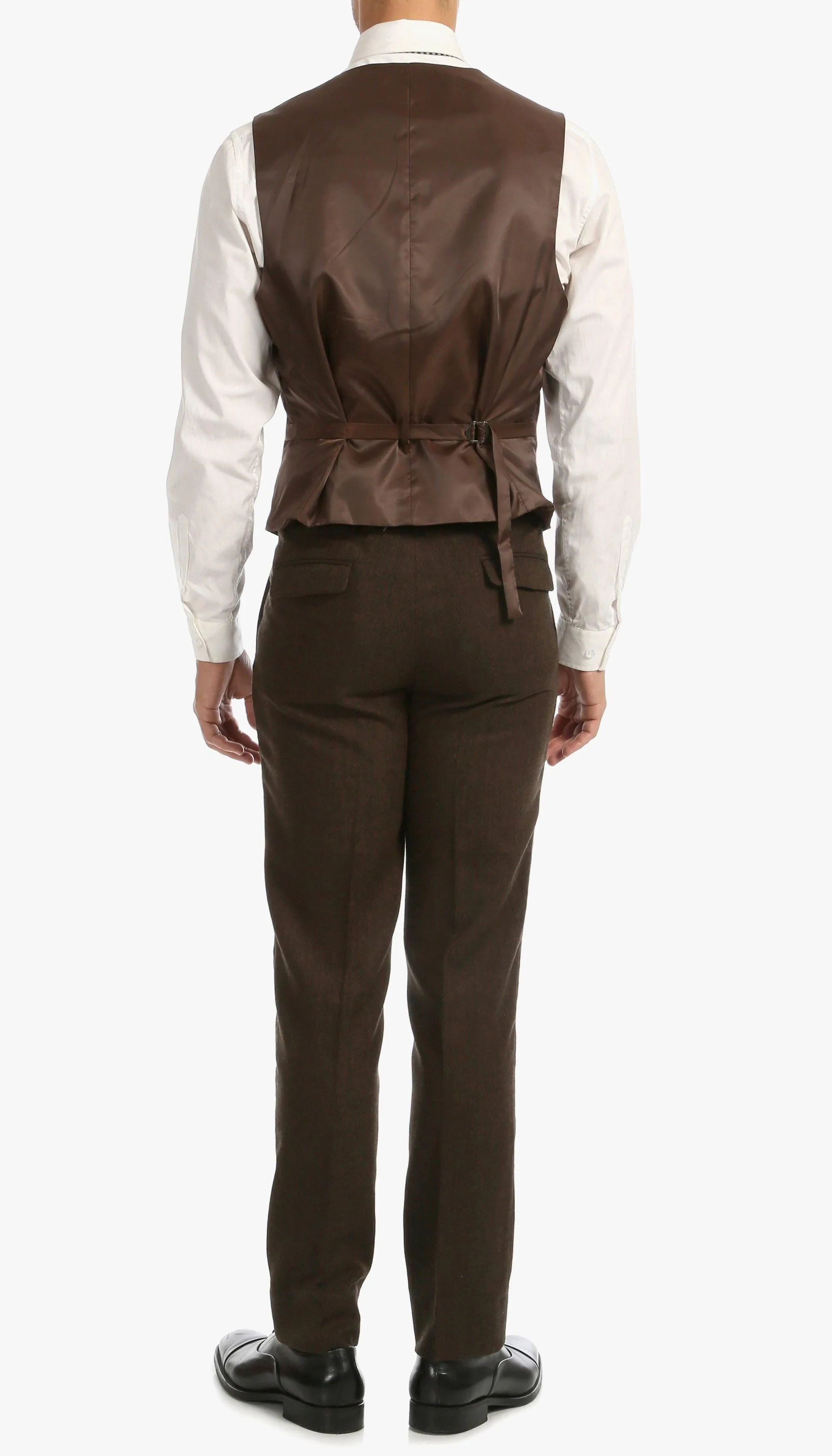Tweed Men's Slim Fit 3 Piece Suit in Cognac
