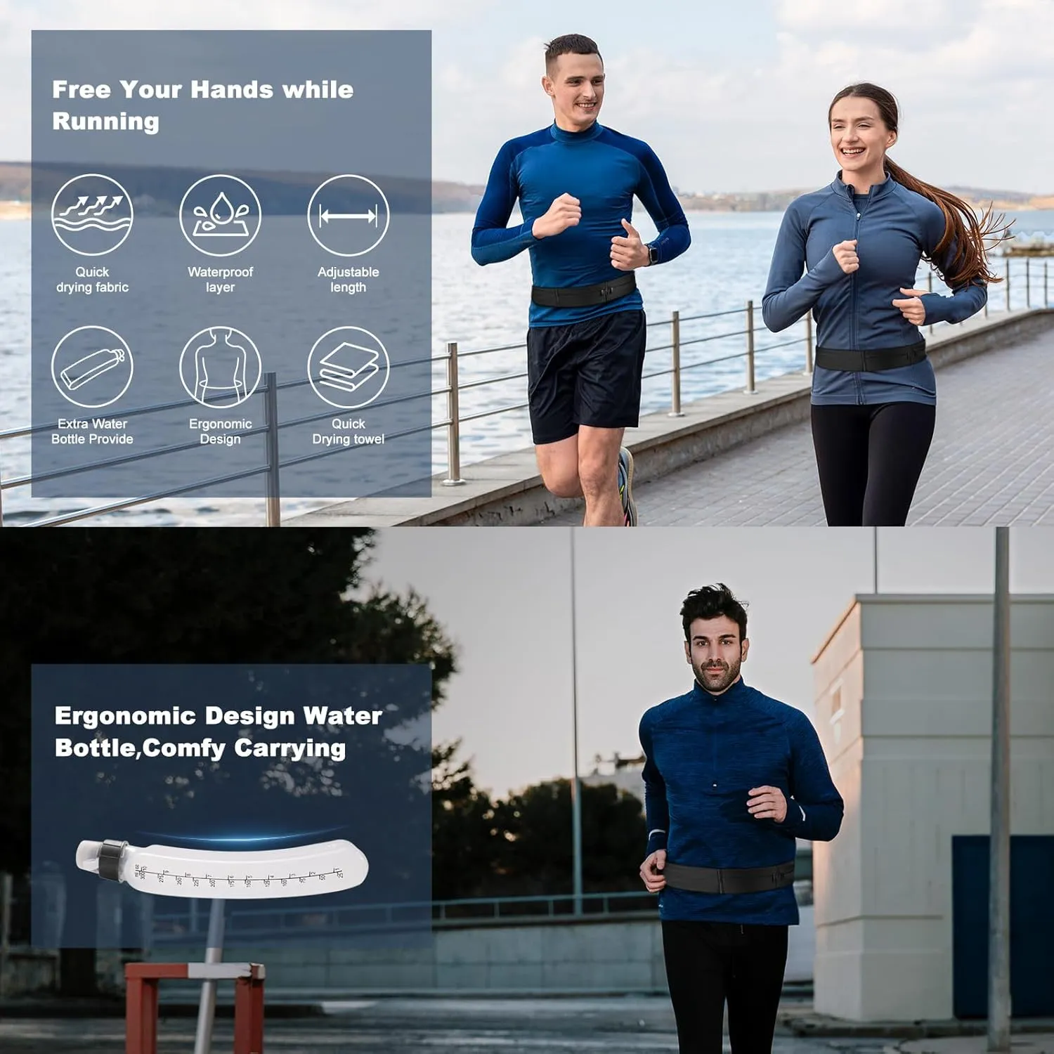 Ultimate Running Belt for Women and Men, Water Proof Running Belts Fanny Pack with Water Bottle, Slim Running Bag Belts with Phone Holder Bottle Holder Adjustable Fit for Runner (Medium)