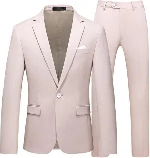 UNINUKOO Mens Suit Slim Fit 1 Button 2 Piece Wedding Party Holiday Solid Color Tux Suits for Men