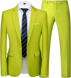 UNINUKOO Mens Suit Slim Fit 1 Button 2 Piece Wedding Party Holiday Solid Color Tux Suits for Men