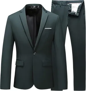 UNINUKOO Mens Suit Slim Fit 1 Button 2 Piece Wedding Party Holiday Solid Color Tux Suits for Men
