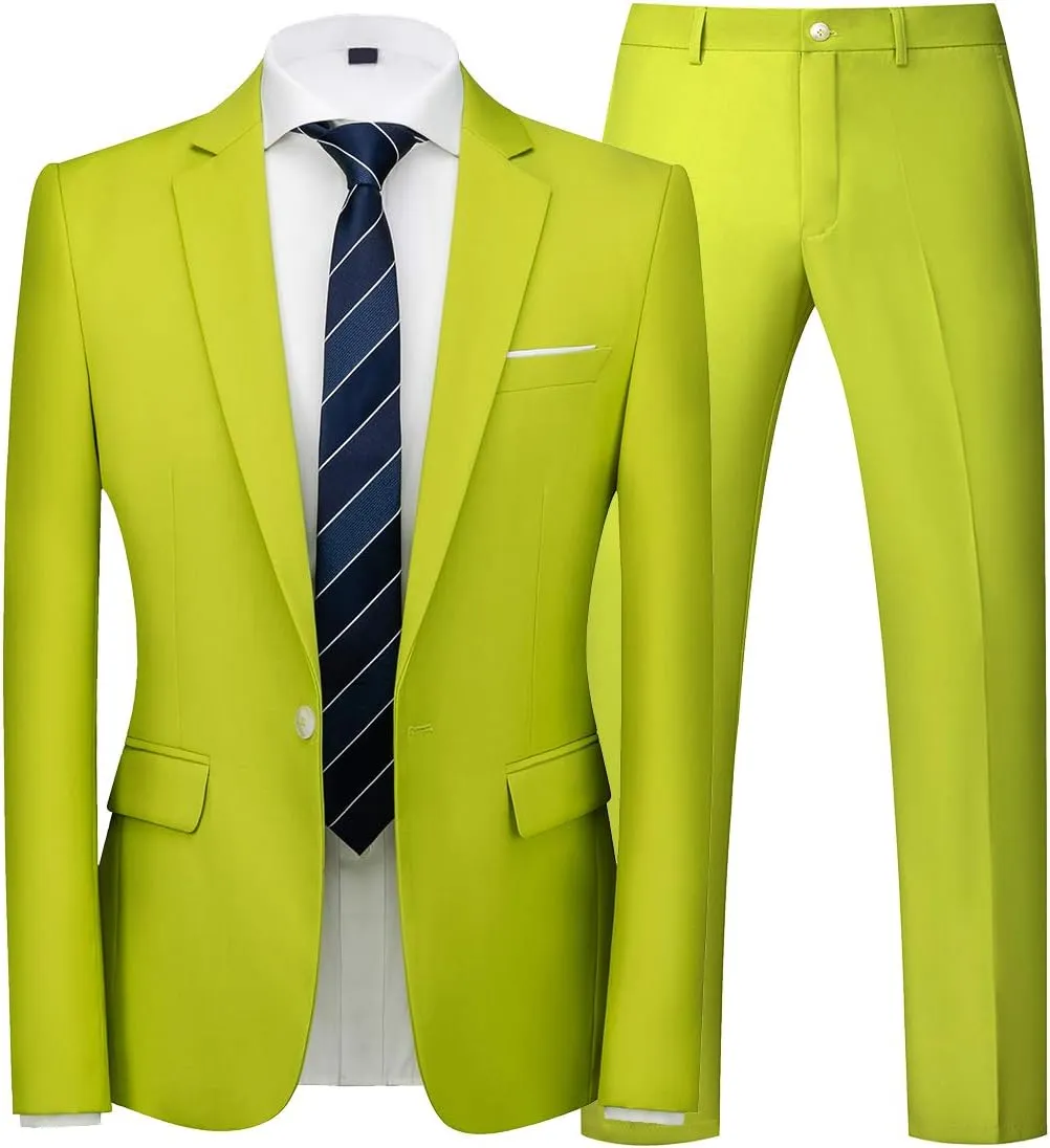 UNINUKOO Mens Suit Slim Fit 1 Button 2 Piece Wedding Party Holiday Solid Color Tux Suits for Men