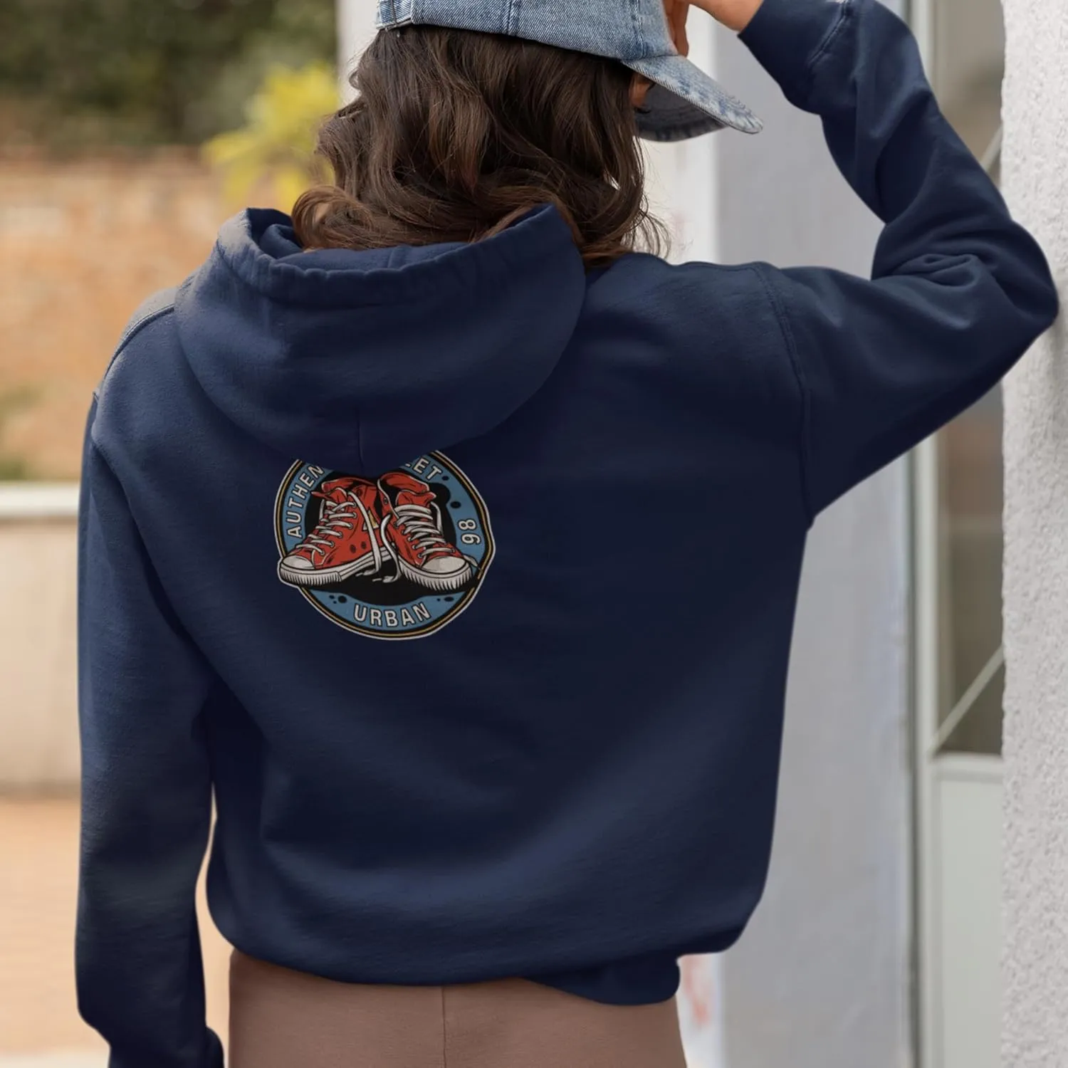 Urban Streetwear Hoodie, Classic Fit, Full Zip, Sneaker Back Print, Kangaroo Pocket Pullover Hooded Sweatshirt.