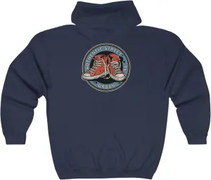 Urban Streetwear Hoodie, Classic Fit, Full Zip, Sneaker Back Print, Kangaroo Pocket Pullover Hooded Sweatshirt.