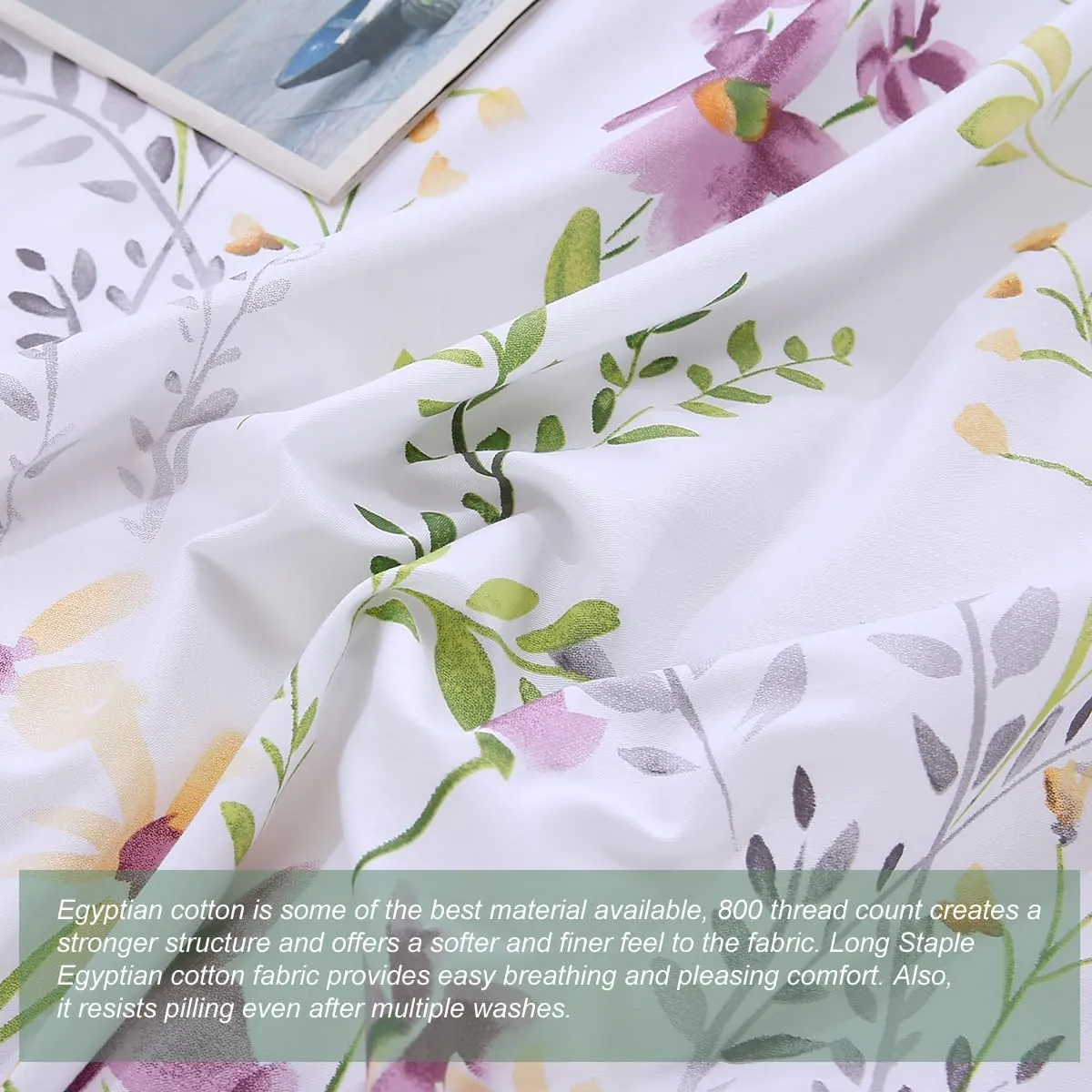 URBONUR Floral Duvet Cover Set Queen Size 3-Pieces 100% Cotton Wildflowers Comforter Cover, Chic Garden Flowers Bedding Set, Soft Breathable Duvet Cover Set