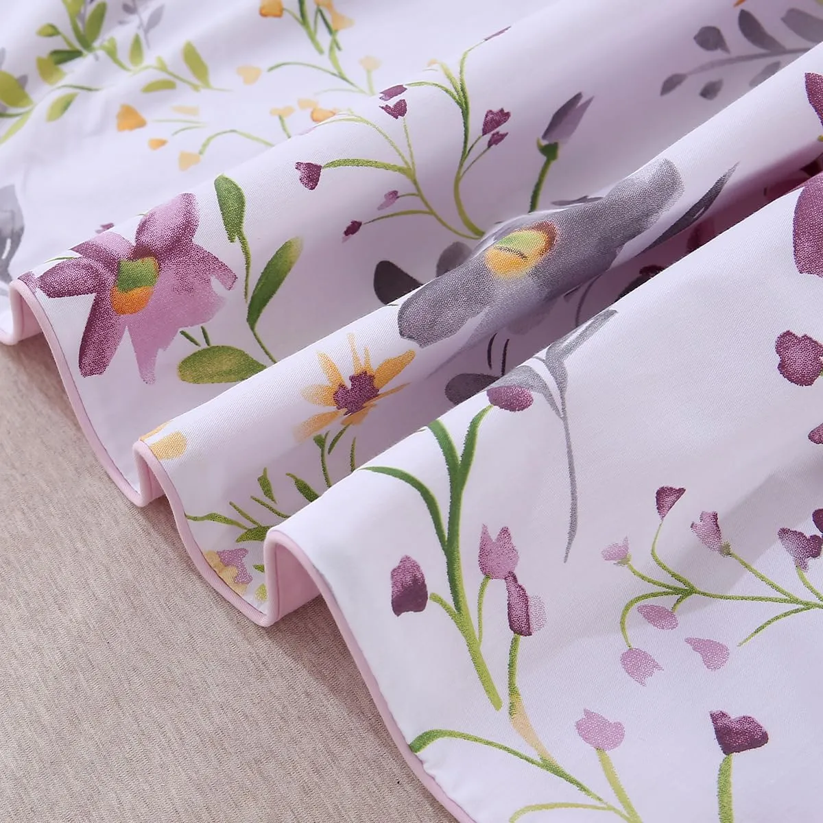 URBONUR Floral Duvet Cover Set Queen Size 3-Pieces 100% Cotton Wildflowers Comforter Cover, Chic Garden Flowers Bedding Set, Soft Breathable Duvet Cover Set