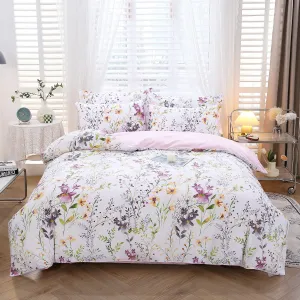 URBONUR Floral Duvet Cover Set Queen Size 3-Pieces 100% Cotton Wildflowers Comforter Cover, Chic Garden Flowers Bedding Set, Soft Breathable Duvet Cover Set