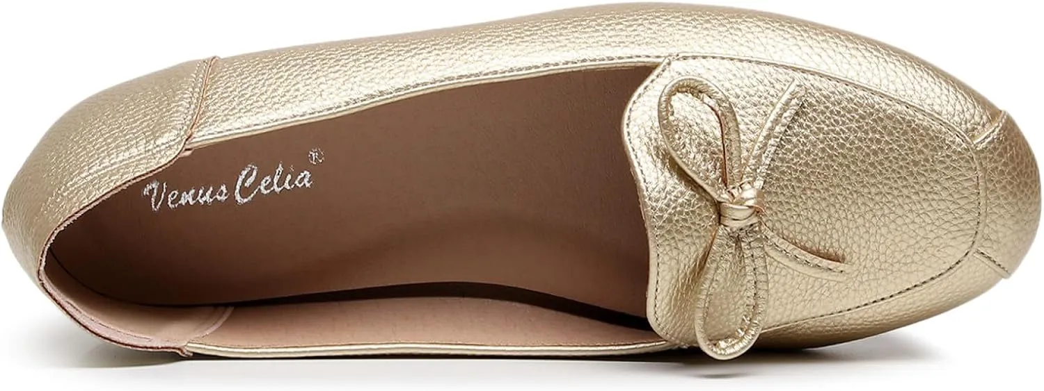 VenusCelia Women's Bowknot Wide Flat Shoe