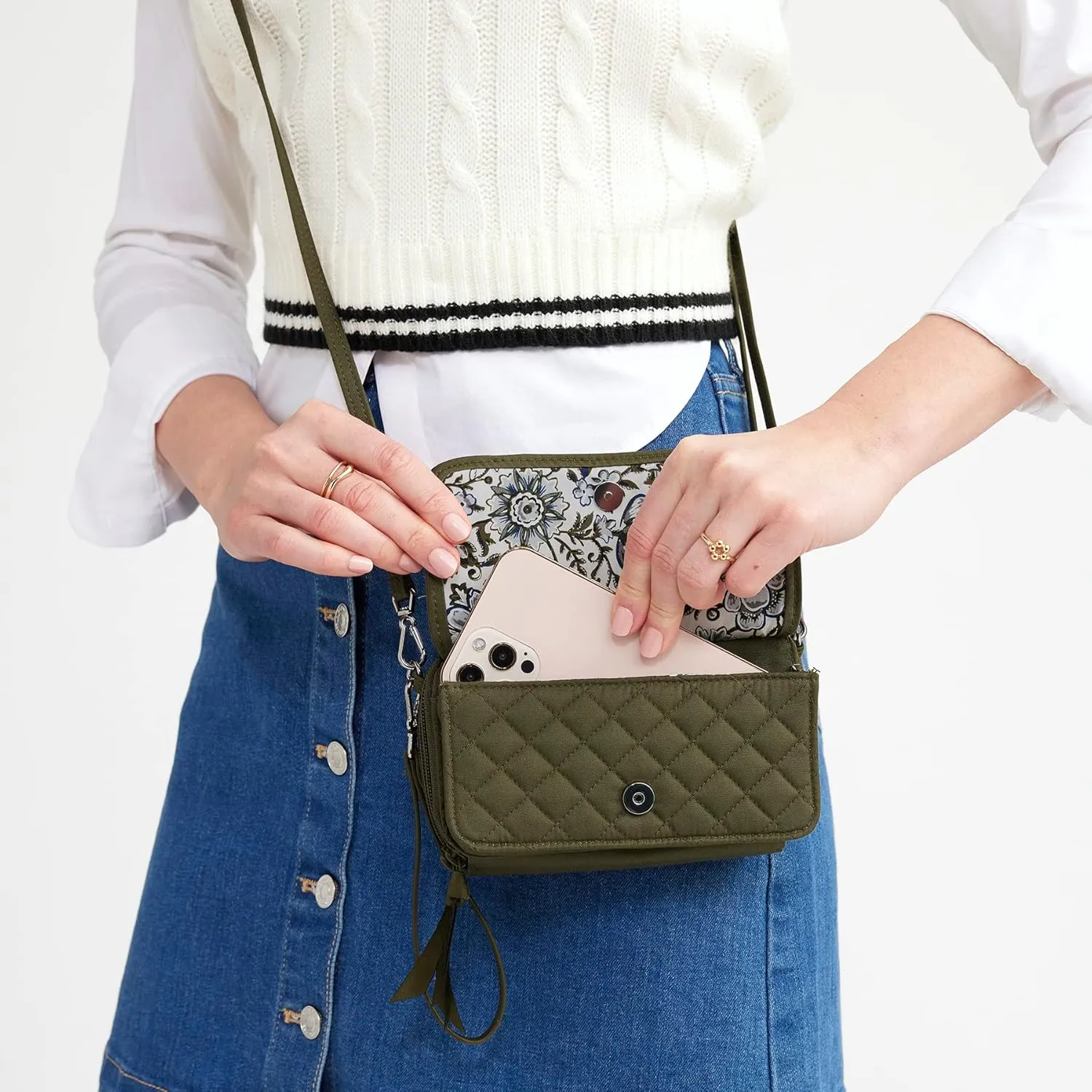 Vera Bradley Women's Cotton All in One Crossbody Purse with RFID Protection