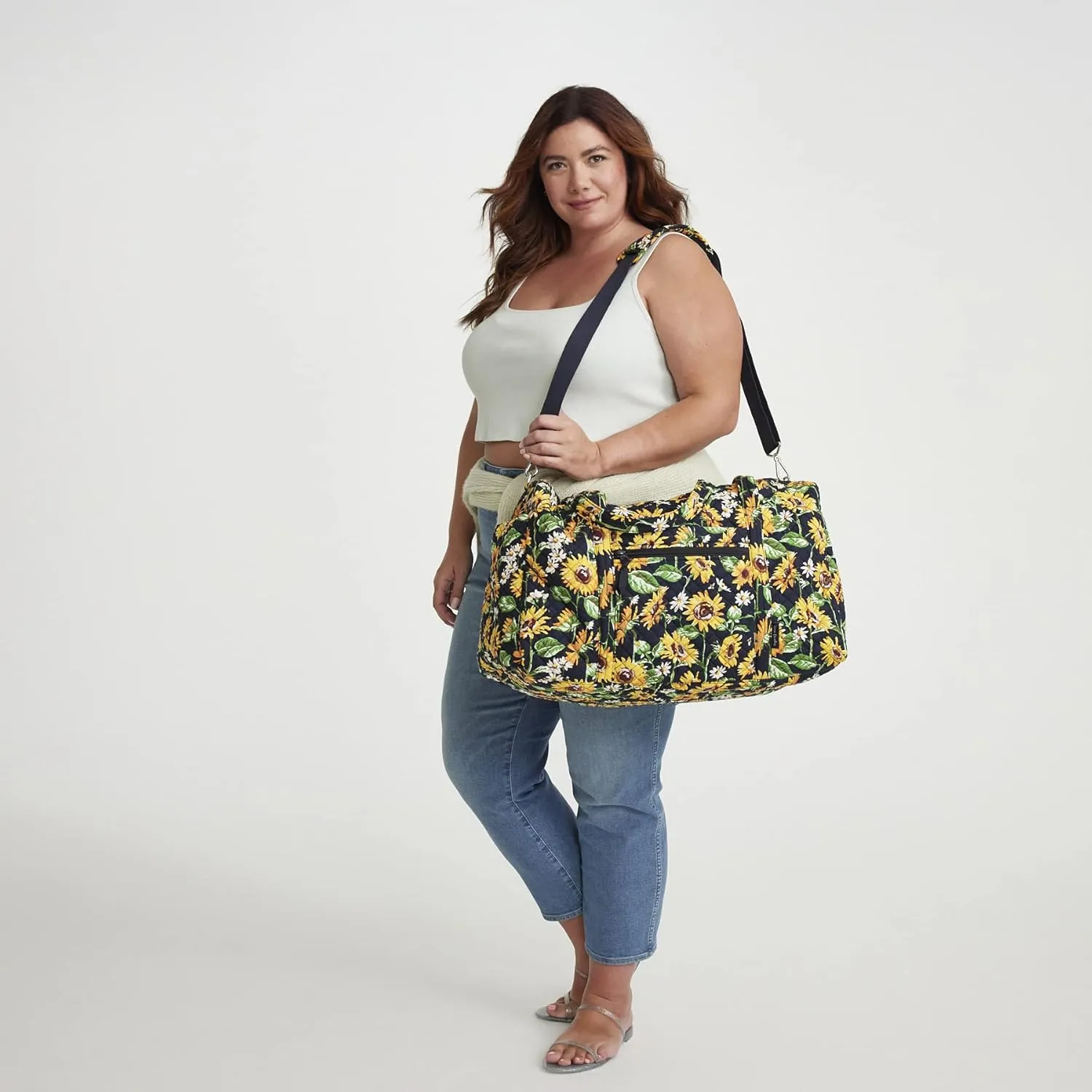 Vera Bradley Women's Cotton Large Travel Duffel Bag, Climbing Ivy Green - Recycled Cotton, One Size